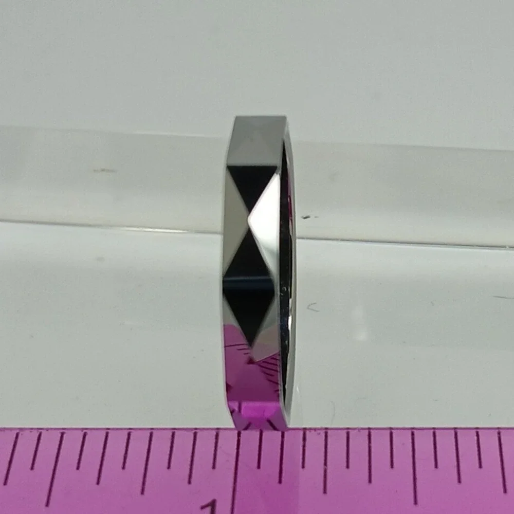 Vintage Tungsten Carbide Faceted Geometric Ring Size 10 Silver 4mm 1990s Y2K New